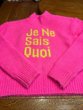 GB girls Hot Pink Mock-Neck Sweater with Yellow Lettering